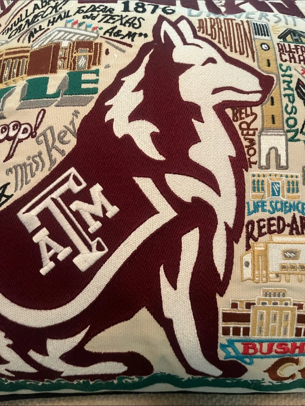 Texas A& M Maroon & Cream Decorative Throw Pillow by Cat Studio